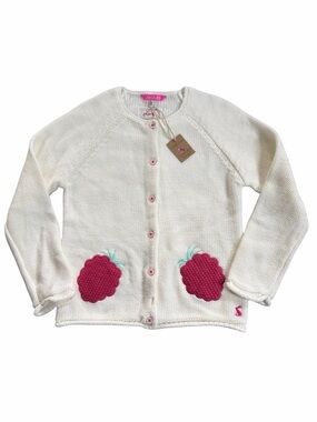 Joules Girl's Knit‎ Cardigan Sweater with Raspberry Appliqués Size 6Y NEW